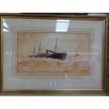 William Pearson, watercolour, steam barge, signed, 25cm x 44cm, framed