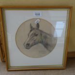 G F Lunza, pencil drawing, study of a horse, signed, 20cm across, framed