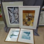 3 various contemporary paintings and prints