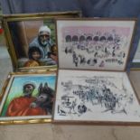 4 various Middle Eastern watercolours and oil paintings, framed (4)