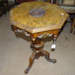 A Victorian walnut trumpet workbox, W50cm, H75cm