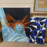 Contemporary oil on canvas, Statue of Liberty, 100cm x 80cm, and B Cuming, oil, abstract, 41cm x