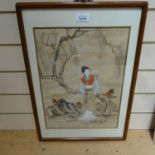 Chinese School, watercolour, woman in gardens, signed, early 20th century, 38cm x 28cm, framed