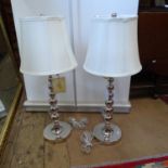 RALPH LAUREN HOME - a pair of chromed table lamps and shades, height including shade 70cm, model no.