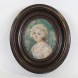 A miniature watercolour on ivory, inscribed verso "the likeness of Miss Penelope Morley at the age