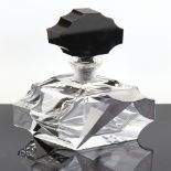 An Art Deco black and clear cut-glass perfume bottle, with original angular stopper, height 11.5cm