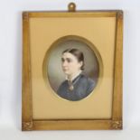 J A Innes, miniature watercolour, portrait of a lady, probably on card, signed and dated 1881,