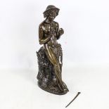 Theodore Coinchon (1814 - 1881), patinated bronze sculpture, boy playing pipes, signed on base,