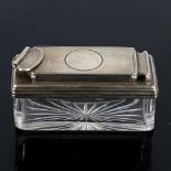 A Victorian silver-mounted cut-glass travelling inkwell, rectangular form, with allover engine