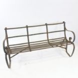 A Victorian wrought-iron 3-seat garden bench with triple-curved back, length 150cm