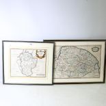 2 hand coloured map prints of Norfolk and Bedfordshire, by Robert Mordan, framed (2)
