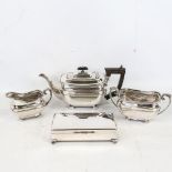 A 3-piece plated tea set, and a plated cigarette box