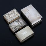 4 English and Continental silver matchbox holders, including Danish example by Hans Jensen, 6cm x