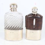 2 very large silver-mounted spirit flasks, by Asprey and Drew & Son, largest height 20cm, both A/F