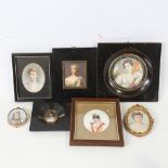 A group of miniature portraits, including several watercolours over printed base (7)