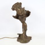 After Raoul Larche, Loie Fuller lamp, patinated bronze, signed on the base, probably mid-20th