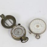 A Stanley military Prismatic field compass, and a Fowler's textile calculator (2)