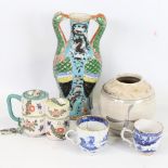 A group of Chinese porcelain items, including a double-bodied teapot, vase height 25cm (5)