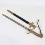 A Victorian Navy Officer's dirk, gilt-brass hilt with shagreen grips, engraved blade with VR