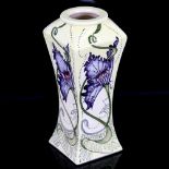 A Cobridge Art Nouveau style square section vase, stylised floral decoration, dated '02, artist