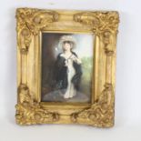 A miniature watercolour, portrait of Elizabeth Haverfield, probably on paper, circa 1900, in