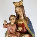 A painted pottery church figure of Mary with Infant Christ, circa 1900, height 110cm