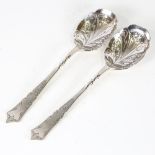 A pair of George V silver serving spoons, engraved floral decoration, by Mappin & Webb, hallmarks