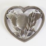 GEORG JENSEN - a Vintage Danish Heart Bird brooch, designed by Arno Malinowski, openwork stylised
