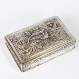 A fine quality William IV silver snuffbox, rectangular form with high relief scene depicting horse