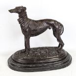 A reproduction bronze figure of a Greyhound, on black marble base, base length 30cm