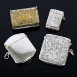 3 early 20th century silver Vesta cases, and a novelty brass book Vesta, largest length 5cm (4)
