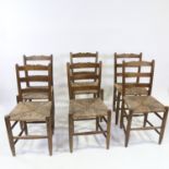 Gordon Russell Cotswold School, set of 6 Arts and Crafts rush-seated side chairs, 5 retaining