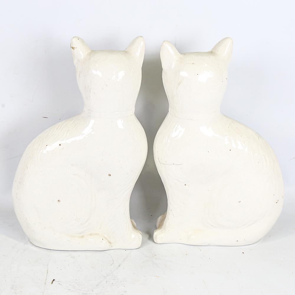 A rare pair of 19th century Staffordshire Pottery seated cats, height 34cm No chips cracks or - Image 3 of 3