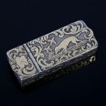 A 19th century unmarked silver combination snuffbox/Vesta case, rectangular form with raised