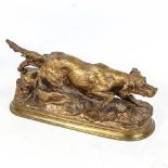 A gilt patinated bronze sculpture of a Gundog, unsigned, circa 1920, length 28cm