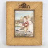 A miniature watercolour, portrait of 2 young children, probably on ivorine, circa 1900, unsigned, in