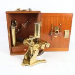 A brass monocular student's microscope, by J H Steward 406 Strand London, late 19th century,