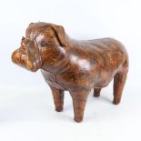 A Liberty leather-covered Bulldog stool, stamped Liberty on underside of ear, length 66cm, height