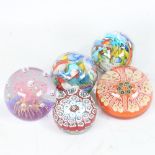 5 various glass paperweights