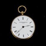 VACHERON & CONSTANTIN - a Swiss 18ct gold and enamel fob watch, white enamel dial with Roman numeral