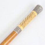 Victorian carved ivory and relief decorated silver-handled Malacca walking cane, hallmarks