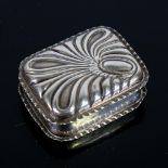 A Victorian silver Vesta box, rectangular form with crimped rim and relief embossed lid with