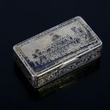 A 19th century Russian 84 Zolotnik standard silver and niello snuffbox, rectangular form with
