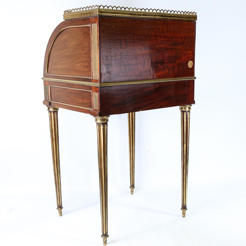 An unusual 19th century French mahogany and brass-mounted cylinder-front side cabinet of small size, - Image 5 of 6