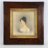 Adam Buck, miniature watercolour on paper, portrait of a young lady, signed and dated 1821, rosewood