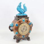 Continental chinoiserie pottery cased mantel clock, circa 1890, by S Marti, gilt-brass dial with 8-