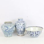 3 pieces of Chinese blue and white porcelain, bowl diameter 18.5cm