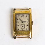 An Art Deco 18ct gold wristwatch head, silvered dial with Arabic numerals and subsidiary seconds