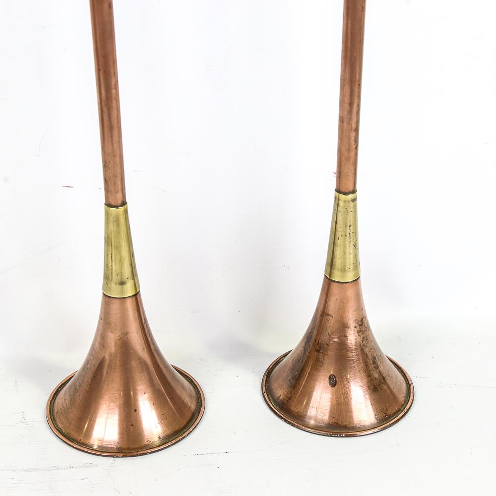 A pair of late 19th century copper and brass coaching horns, length 121cm - Image 2 of 3