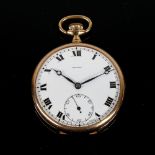 RECORD - an early 20th century 9ct rose gold open-face top-wind pocket watch, Renown white enamel